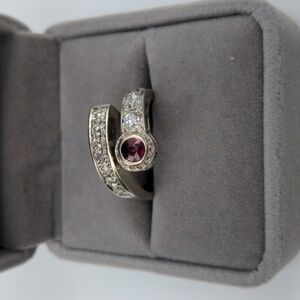 Antique 1920s Diamond Ruby Cocktail Ring 14k White Gold App $8635 Gatsby British